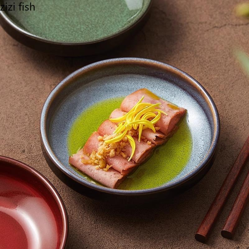 Kiln Changes High Footed Snack Plate Ceramic Dessert Plate Appetizer Plate Seasoning Dish Hotel Molecular Cuisine Tableware