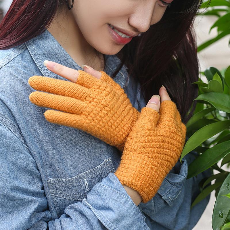 New Autumn Winter Warm Dew Finger Gloves Student Writings 2 Half Fingers Knitted Thickened Office Touch Screen Universal 1 Pairs
