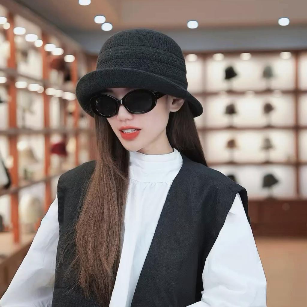 Spring and Autumn new models show small face, white wide brim warped edge temperament basin hat, French Hepburn style elegant fisherman hat children