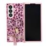 Applicable To Samsung ZFold7 Folding Leopard Print Mobile Phone Case, Bow Plush Hand Rope Zfold6/5 Japanese and Korean Protective Case