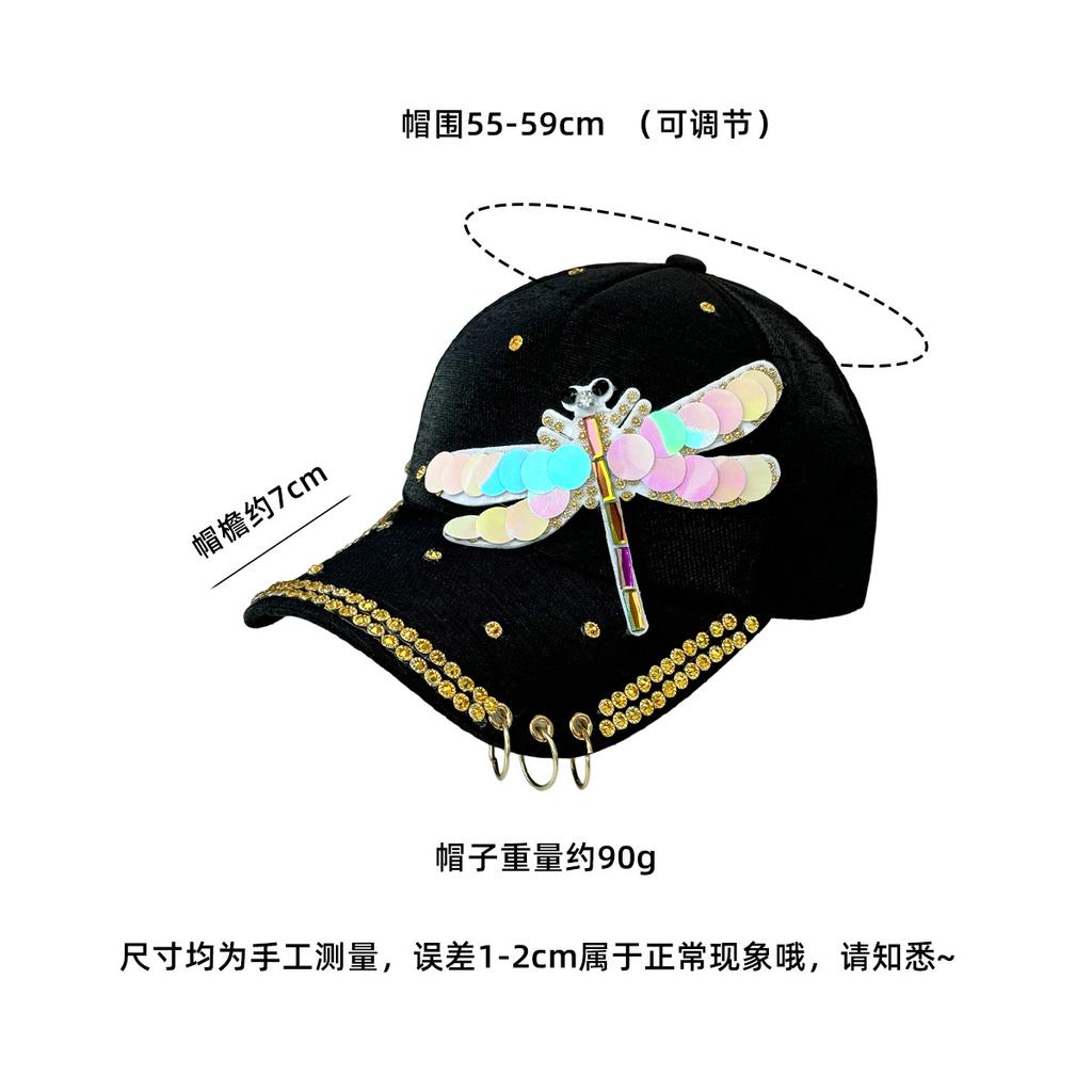New Hat Women's Spring Summer Sunscreen Baseball Cap Heavy Industry Diamond Sequin Hanging Ring Peaked Cap Outdoor Sun Hat