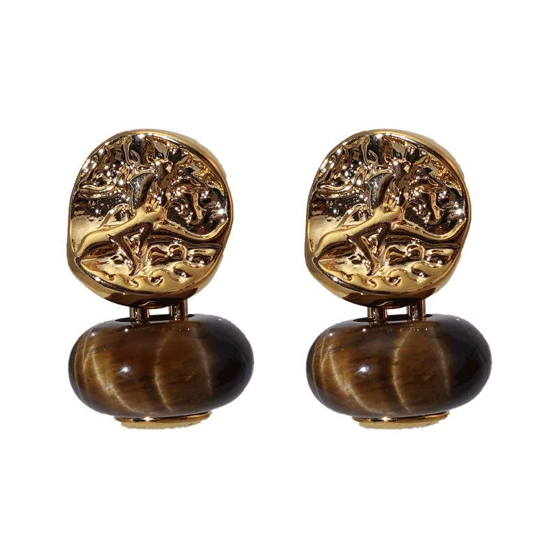 Irregular Ball Pleated Stud Earrings Women'S Year Fashion Retro Niche Versatile Maillard Style Tiger'S Eye Earrings