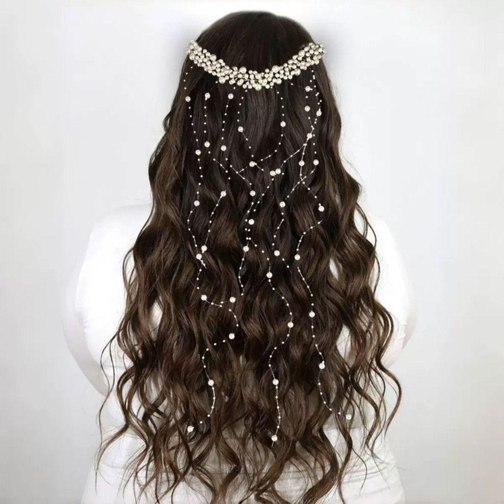 Exquisite Pearl Tassels Hair Accessories Elegant Pearl Hair Comb Bride Headband  Party Celebration