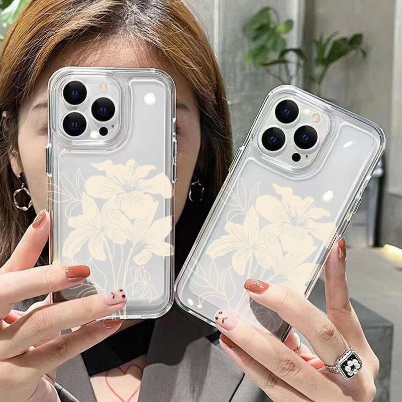 White Flower Transparent Phone Case For iPhone 17 16 Pro Max Cases iPhone 15 13 12 11 14 7 8 Plus XS 16E 17 Air Soft Clear Cover