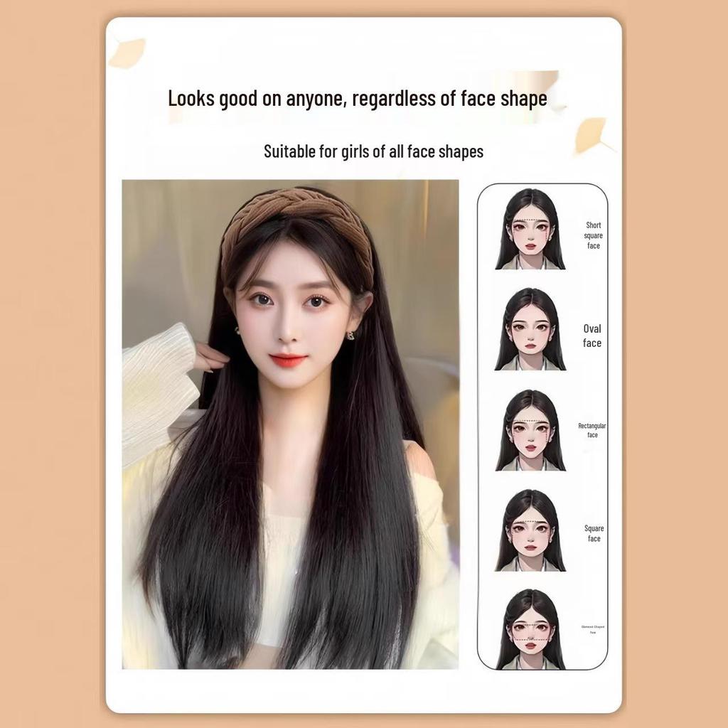 Women's Black Long Straight Headband Wig with Natural Volume, Korean Style.