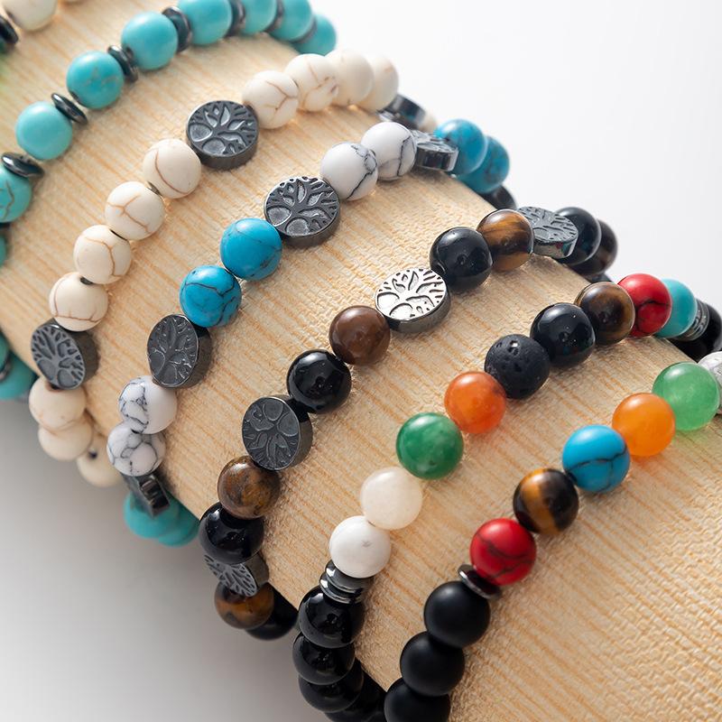 Fashionable 8mm Natural Stone Volcanic Rock Bracelet Black Gallstone Tree of Life Beaded Bracelet Healing Stone Bead Bracelets