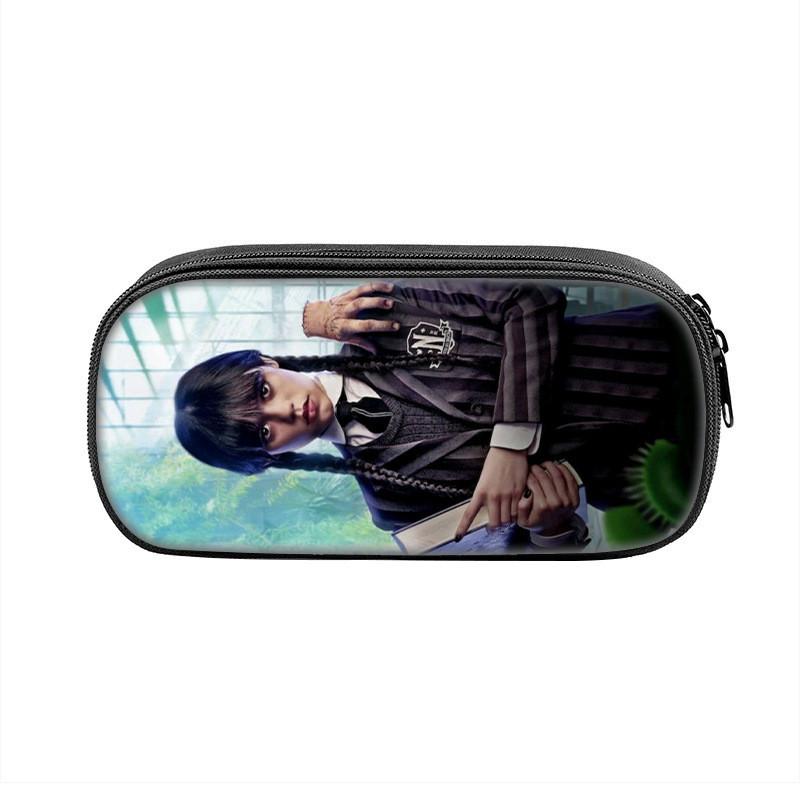 Wednesday Addams Pencil Case Oxford Material With Circular Design For Students And Collectors
