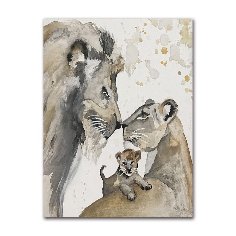 Modern Animal Wall Art Poster Loving Lion Family Canvas Painting Print for Living Room Picture Home Wall Decoration Cuadros
