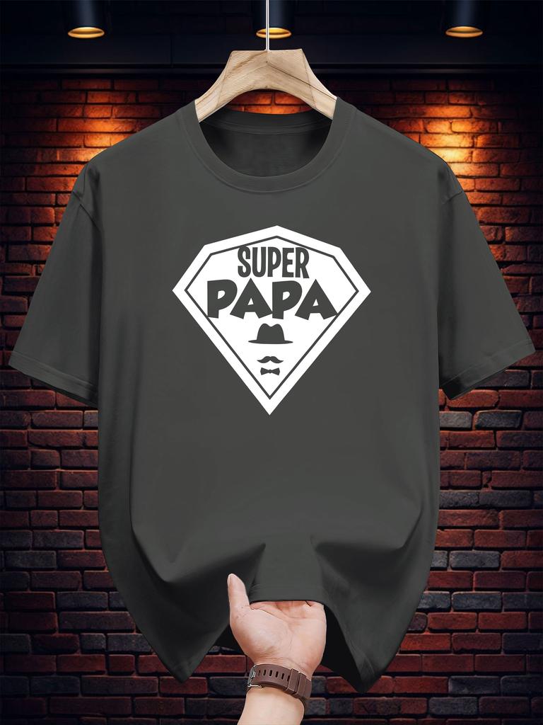 Heavyweight 200gsm Cotton T-shirt - SUPER PAPA Print Tee with Bold Lettering - Black Shirt for Fathers - Everyday Casual Summer Outfit Essential