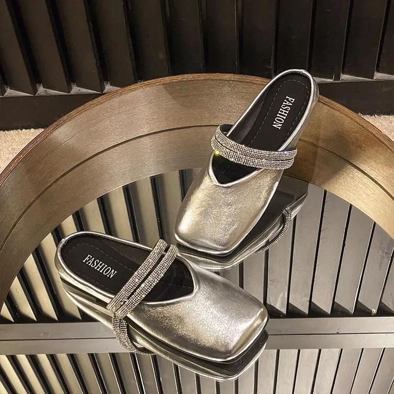 

Fashion Women s Slippers and Ladies Sandals Square Toe Slides Rhinestone Small Size Shoes Comfortable Elegan Waterproof New Fashion Shoe 35