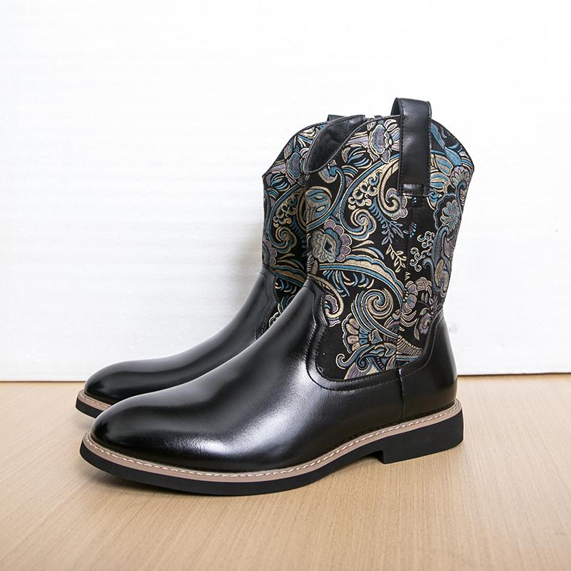 

Черные вышитые ковбойские сапоги в западном стиле, новинка осени 2025 года, винтажные мужские рыцарские сапоги, мужские сапоги с высоким голенищем 40