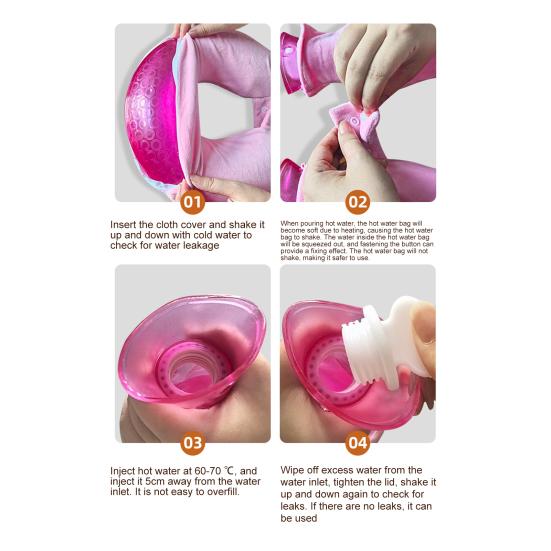 1.8L U-Shaped Hot Water Bottle Neck Shoulder Pain Relief Leak-proof PVC Hot Water Bag with Fleece Cover Hot Cold Therapy Neck Warmer Bag