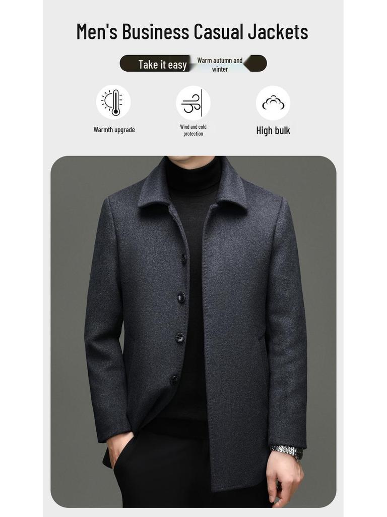 Men's Winter Mid-Length Wool Coat with Detachable Down Liner - Luxury Business Lapel Outerwear
