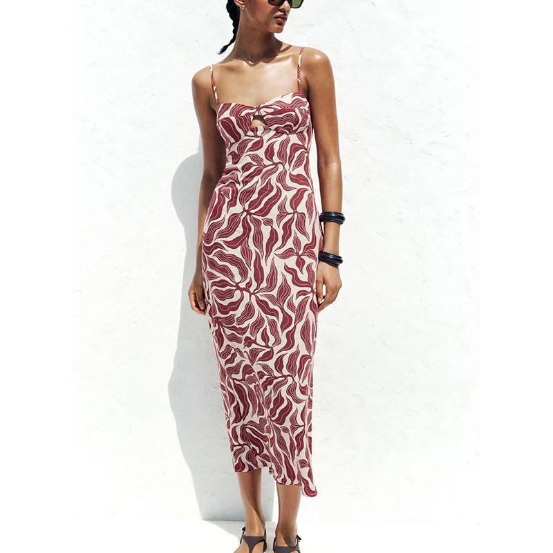 Summer New Design Sense Retro Print Vacation Fengya Hemp Blend Midi Dress 8372094