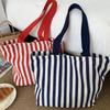 1Pcs Female Daily Shopping Bags Simple Striped Women'S Canvas Casual Shoulder Bags Fashion Large Capacity Ladies Tote Handbags