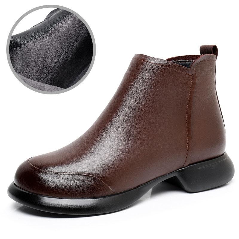 Fashion GKTINOO 2024 Autumn Winter Women Boots Genuine Leather Flat Heel Side Zipper Soft Soled Retro Style Casual Mother Short Boots