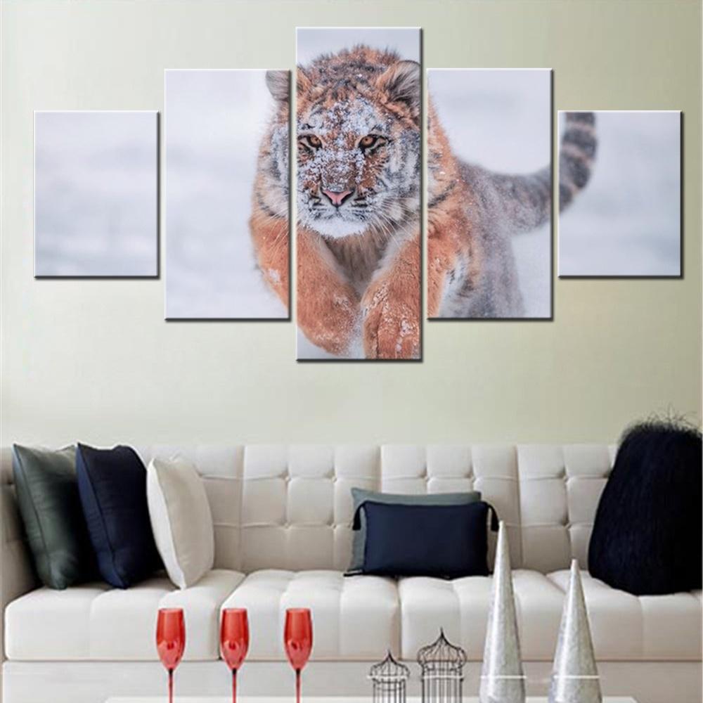 

5 Pieces Canvas Wall Arts Animals Poster And Picture Painting Siberian Tiger Snow Winter Wallpaper Home Decor Living Room Mural 20x35 20x45 20x55cm