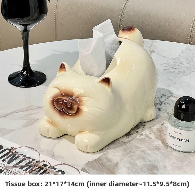 Cat Shaped Ceramic Tissue Box Creative Cute Ceramic Paper Box Home Living Room Desktop Ceramic Napkin Paper Box Kitchen Storage