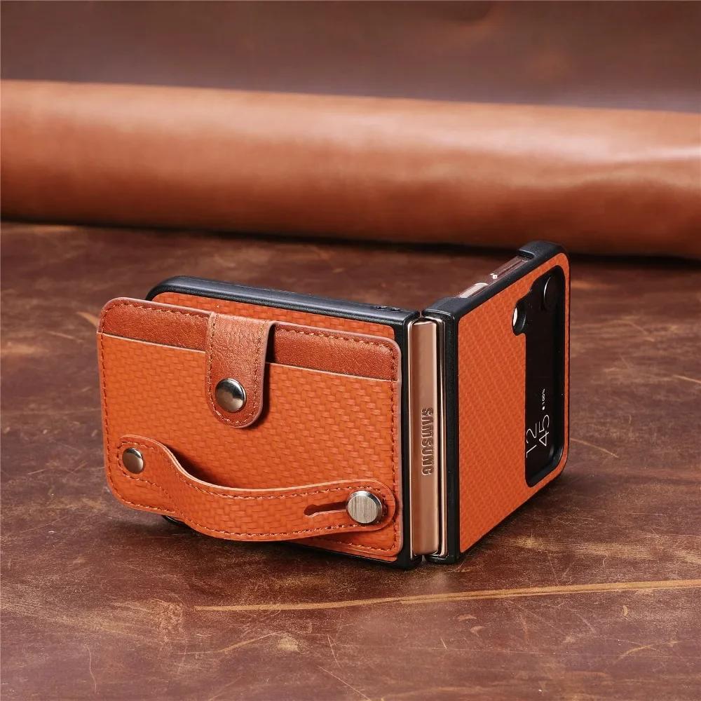 Wallet Case With Card Holder & Wrist Strap for Samsung Galaxy Z Flip 6 5 4 3 2 Flip6 Flip5 Flip4 Flip3 Flip2 5G PU Leather Cover