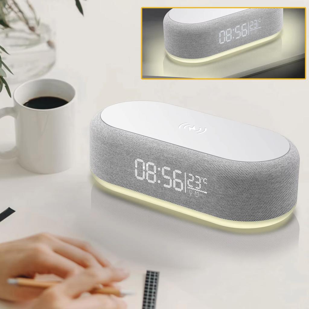 Fast Wireless Charger Alarm Clock Time LED Light Thermometer for iPhone 16 15 14 13 12 Charging Dock Station for Samsung S24 S23