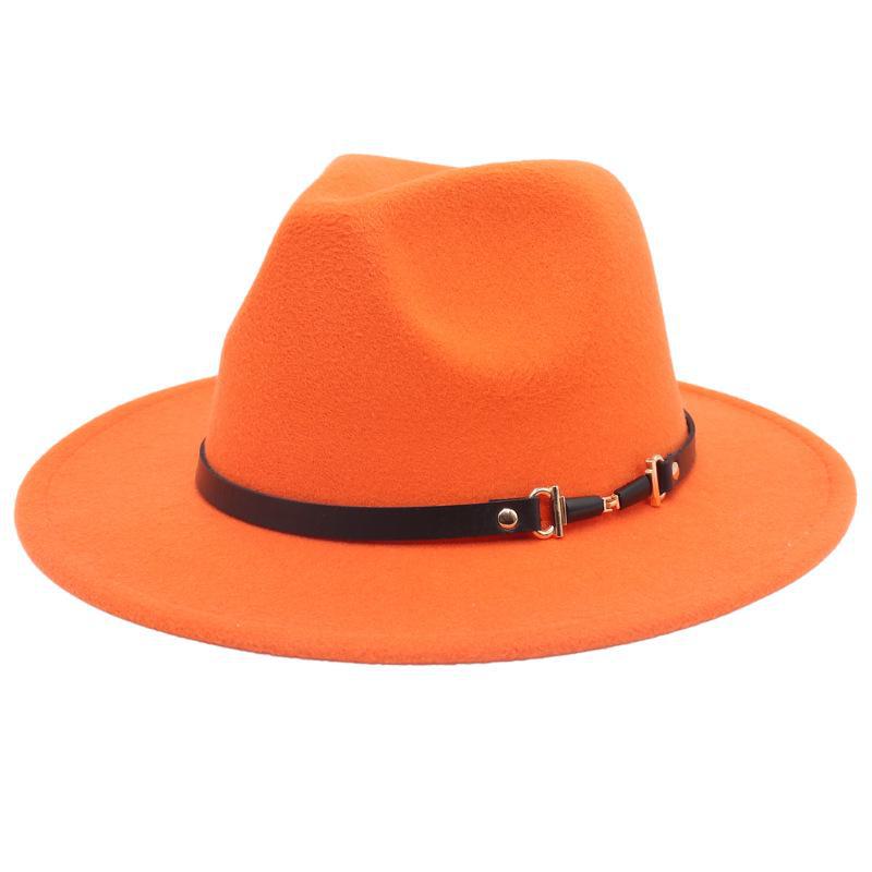 New European-American Style Jazz Windbreaker Hat with Large Brim Felt - Solid Color
