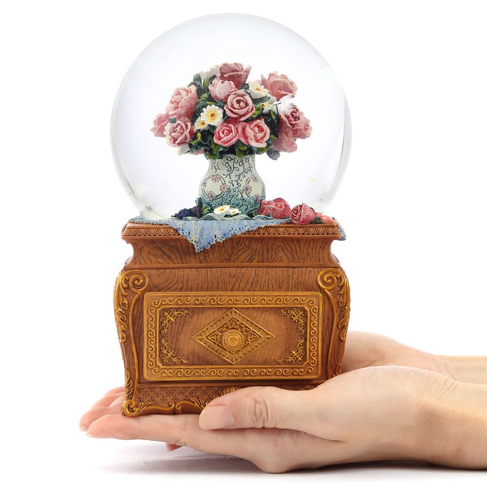Luxury Snow Globe Gift Rose Flower Ring Case JARLL FG1405 Music Box Rotating Snow Globe Snow Dome Flower Language Ornament Day Wedding Celebration