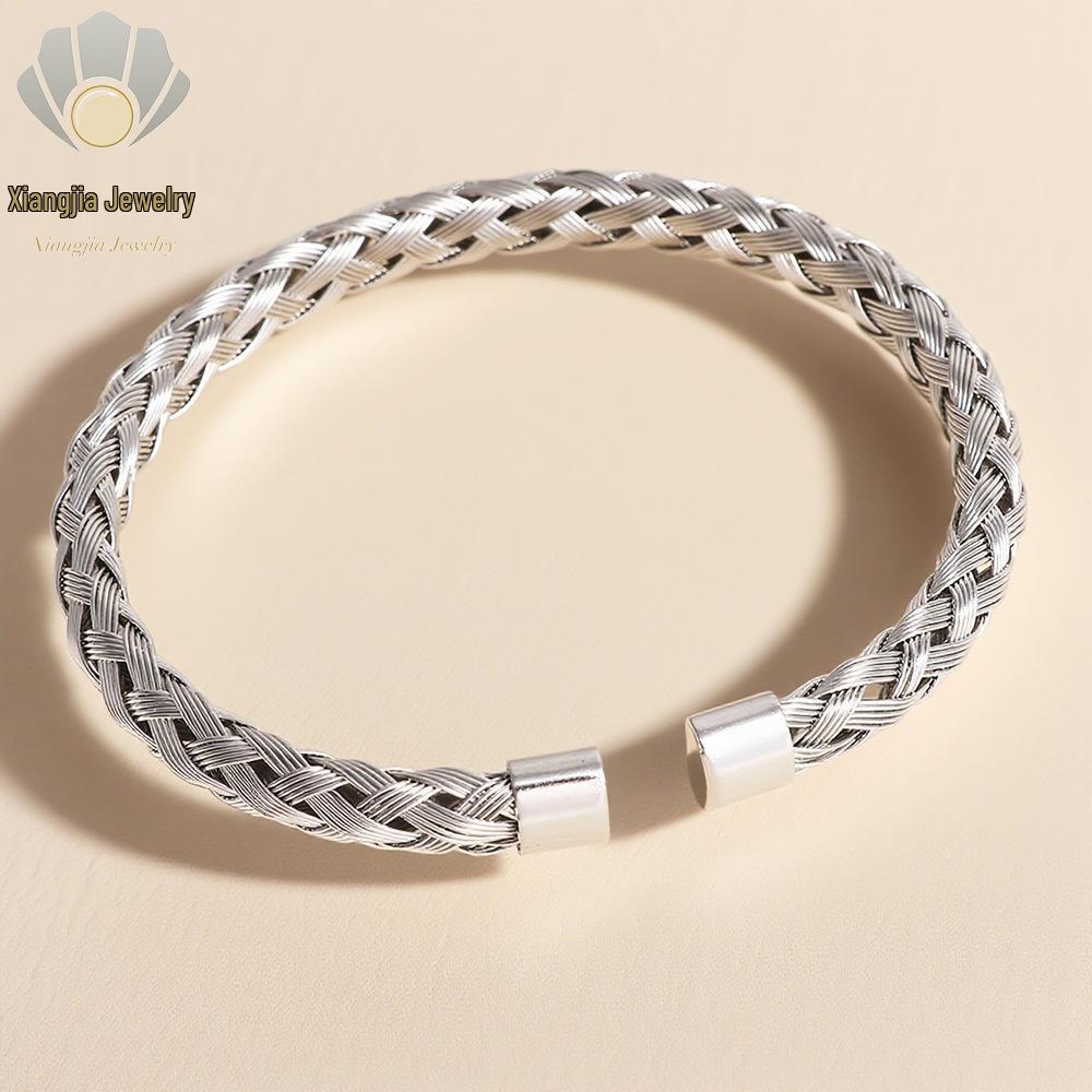 Elegant Titanium Steel Gold-Plated Open Bangle with Cross-Border Woven Design