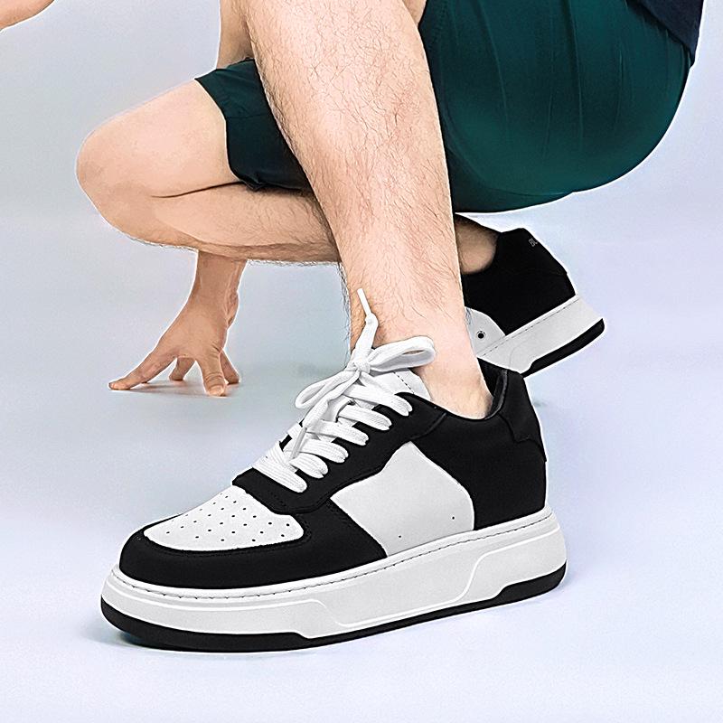 Men's 6cm Height-Increasing Breathable White Leather Sneakers
