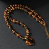 Natural Tiger Eye Beaded Heart Pendant Necklace Gold Spacer Bead Boho Vintage Jewelry for Women Daily Wear