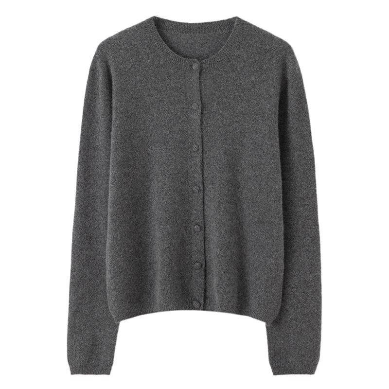 Lekasha Women's 100% Pure Cashmere Round Neck Seamless Knit Cardigan