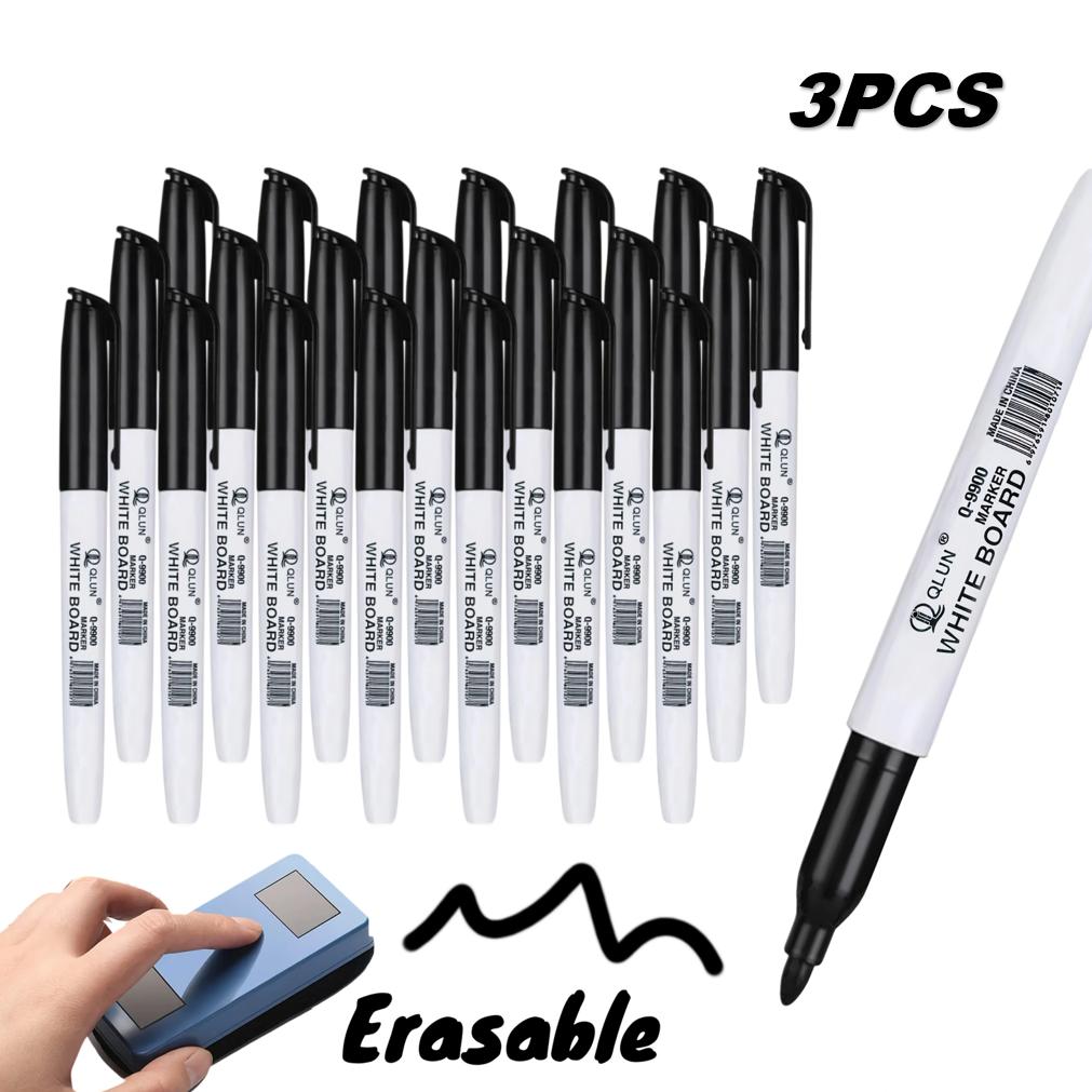 

3/12pcs Erasable Black Whiteboard Marker Pens Teaching Supplies for Back to School Office School Stationery Bulk Pack