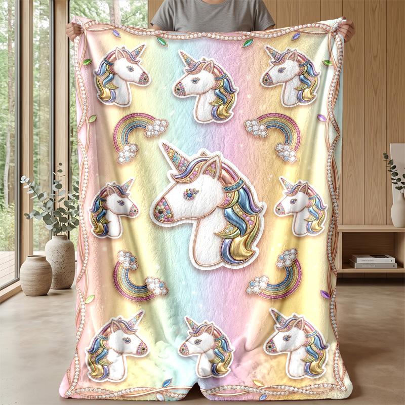 Elegant Black Unicorn Theme Blanket Lightweight Warm Flannel Blanket Decorative Throw Blanket for Home Decoration