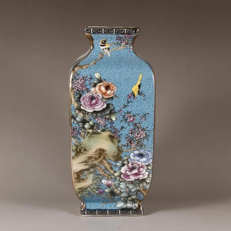 

Ваза повністю ручної роботи, кераміка з емалевим розписом у новому китайському стилі, квадратна пляшка, імітація антикваріату, домашня настільна прикраса 1 шт.