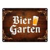 Beer Garden Aluminum Wall Sign - 6x8" Rustic German Beer Decor, Ornate Floral Border, Outdoor Bar Cafe Art, 2D Flat