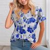Women's V-neck Digital Printed Top Summer Short Sleeved Loose Women's Floral T-shirt