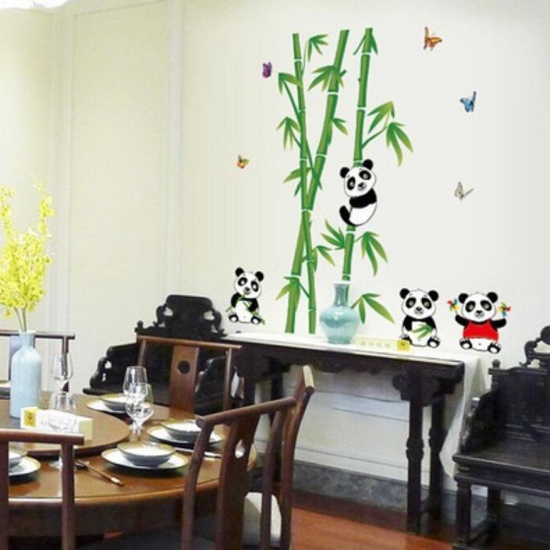 1/2pcs Cute Cartoon Panda Bamboo Wall Stickers Removable Animal Wall Decals for Living Room Staircase and Home Wall Decoration