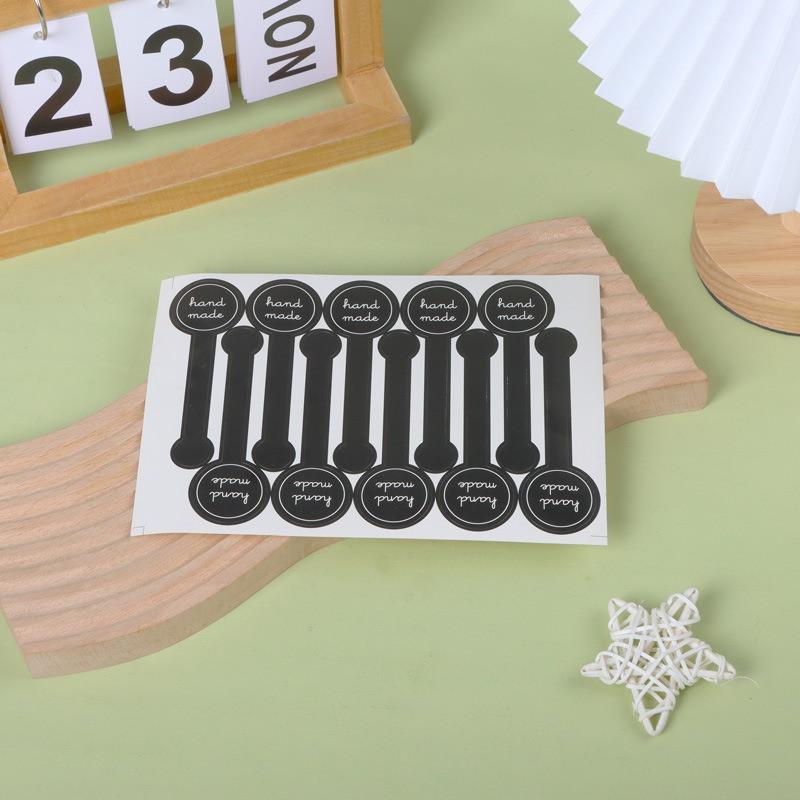50Pcs Hand Made Printed Sticker Black Round Headed Long New Year Gift Box Decoration Pastry Packaging Seal Accessories