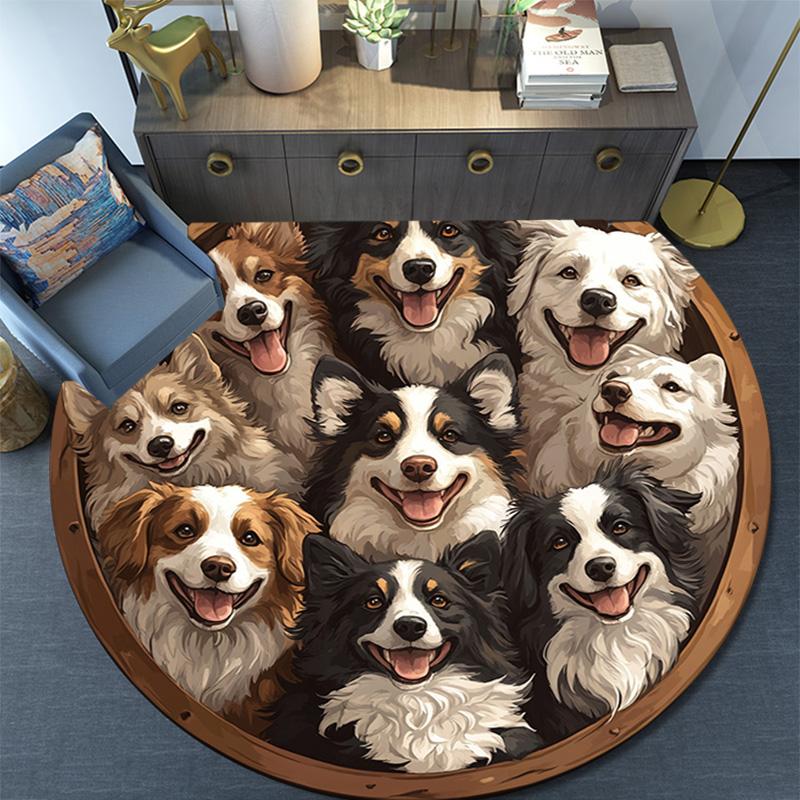 Border Collies Runder Teppich, Teppich für Wohnzimmer Schlafzimmer Sofa Spielzimmer Dekor, Rutschfeste Bodenmatte