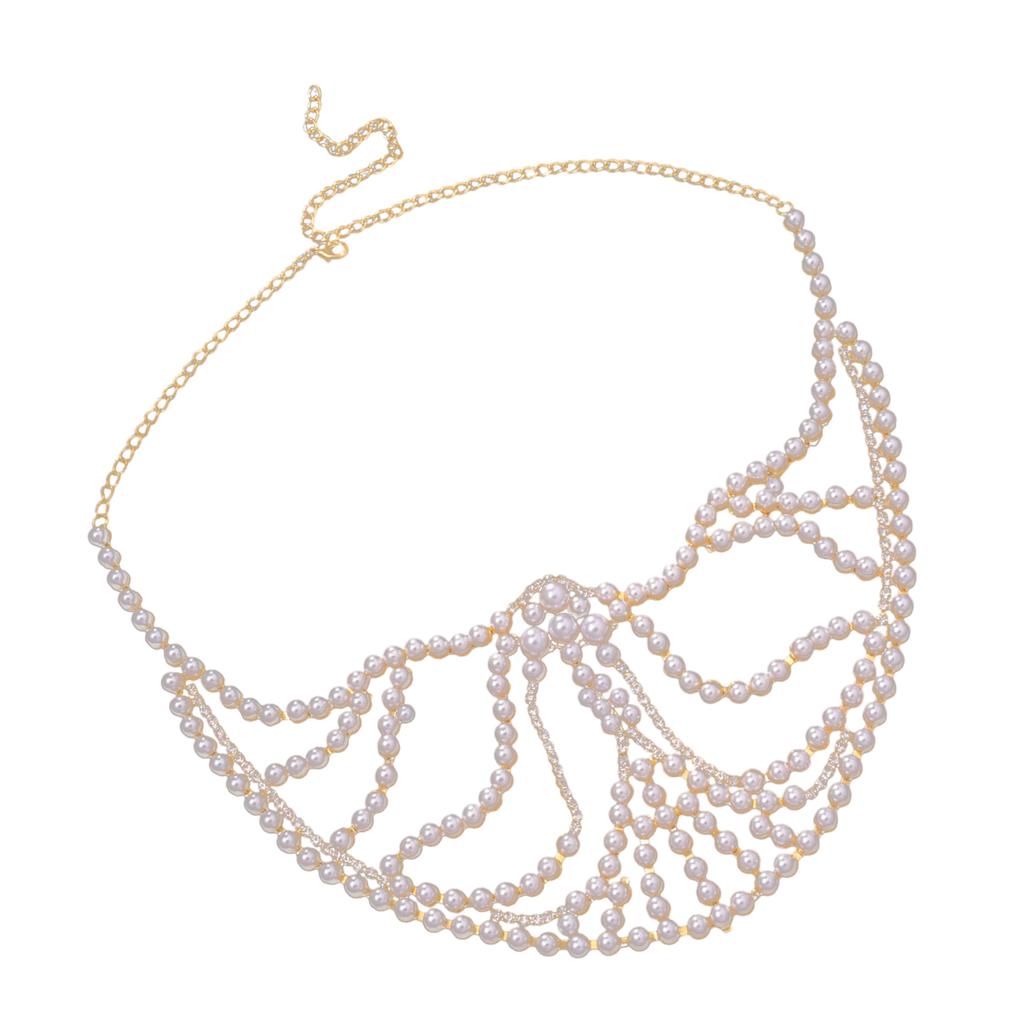 Elegant Half Mask Beads Face Accessory Cosplay Face Chain Imitating Pearls Unisex Fashion Jewelry for Party Wear