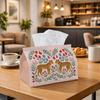 1pc Animal Art- Tissue Box Cover Featuring a Symmetrical Design with Leopards, a Floral Border, a Pink Background, And Hearts. This Soft Fabric Decora