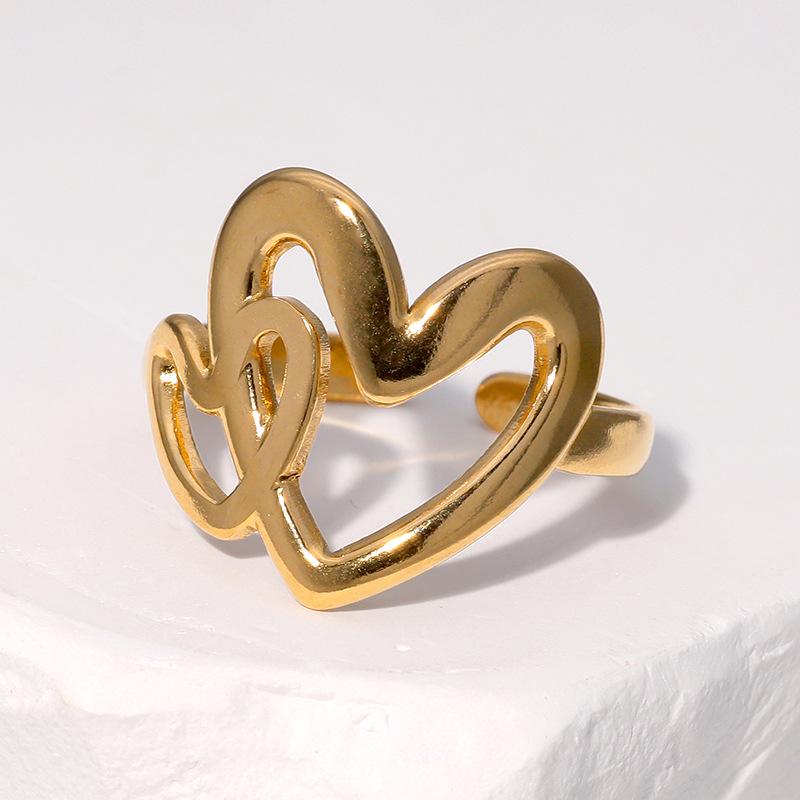 Romantic Stainless Steel Hollow Heart Rings for Women Men Personalized Design Opening Rings Jewelry Wedding Commemorative Gifts