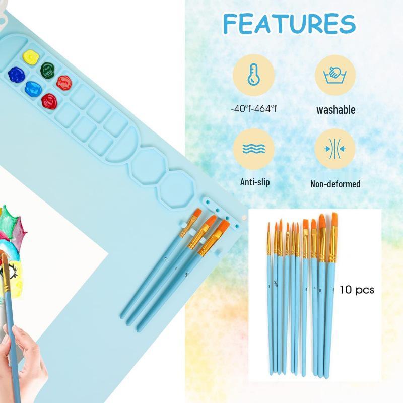 Silicone Art Mat & Drawing Board Set for Children with Detachable Clips and Foldable Wash Cup
