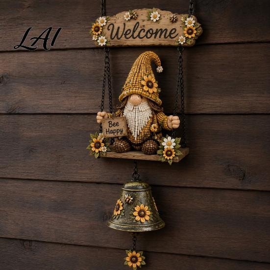 Gnomo da Giardino Rustico Campanello Campanello Gnomi Grandi Benvenuti Campanello a Sospensione Decorazione Fantasiosa per Portico Anteriore Patio Recinzione Casa di Campagna Regalo Mamma Nonna Campagna