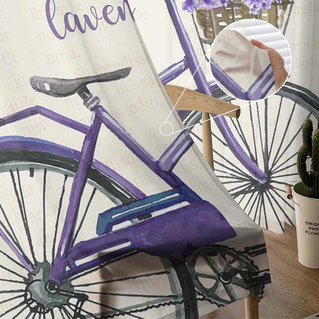 Farm Purple Fresh Flower Lavender Bicycle Tulle Window Curtains Living Room Bedroom Voile Decoration Sheer Made Of Polyester Sitting Decor