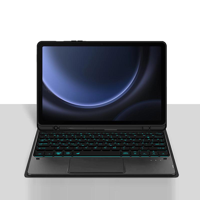 

For Samsung Galaxy Tab S10 FE/S10/S9 FE/S9/S8/S7 Backlight Touchpad Bluetooth-Compatible Keyboard with Pen Slot Leather Tablet Case A