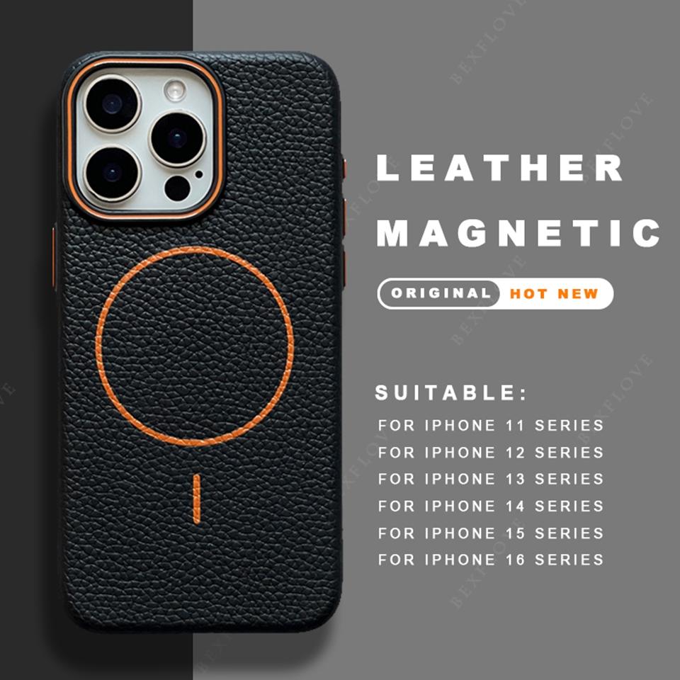 Leather Magnetic Phone Case For iPhone 15 14 13 12 11 16 Pro Max Plus SE XR X XS MAX For Magsafe Wireless Charge Protector Cover
