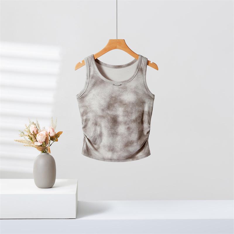 Women's Spring Slim Fit Tie-Dye Knitted Camisole with Chest Pads - Sweet & Spicy Retro Style