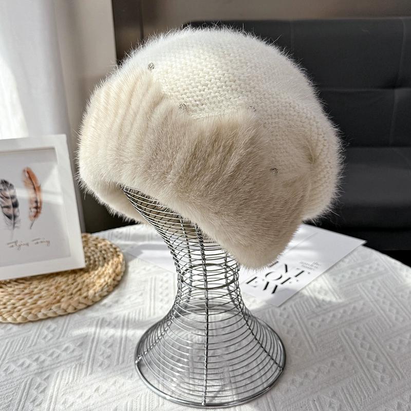 

Нова маленька ароматна норка з в язаною хутряною шапкою жіноча осіння та зимова універсальна тепла для обличчя маленька дорожня сумка шапка One size, adjustable