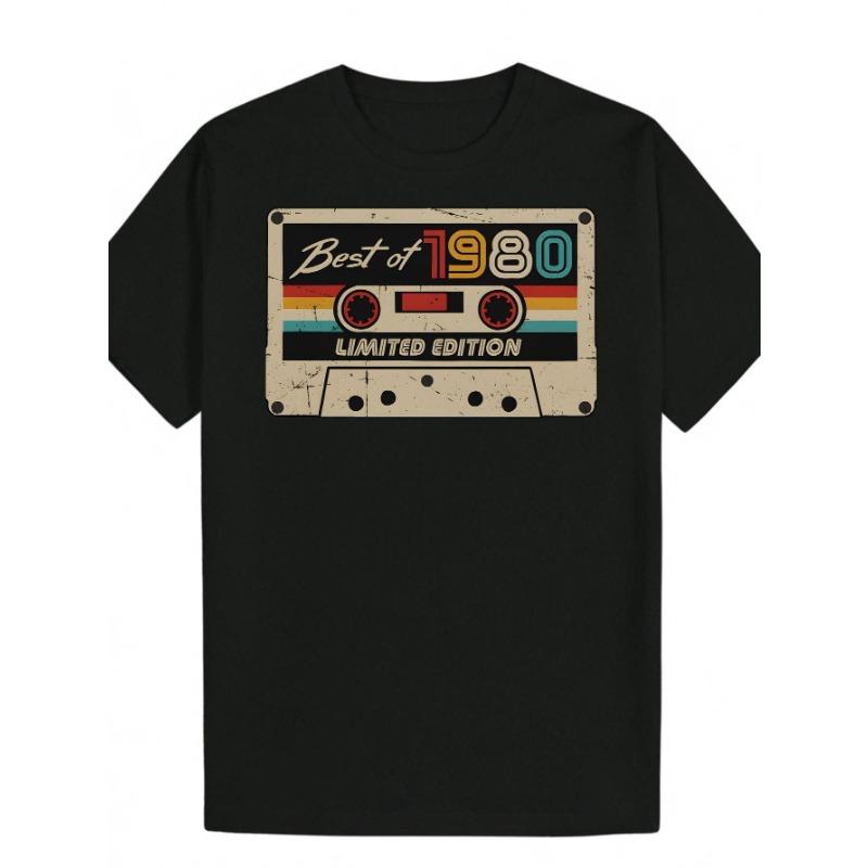 Mens Retro 1980s Nostalgic Tape Pattern Tshirt Best Limited Edition Pattern of 1980 Black Tape and 80s Music Logo S