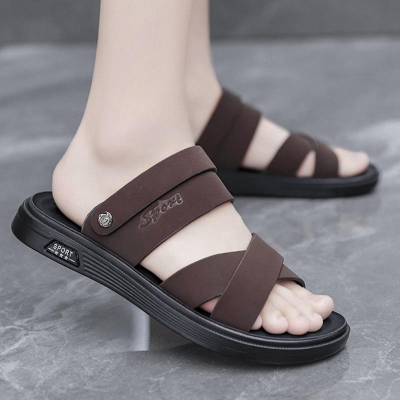 

Sandals men s 2024 new outdoor wading driving dual-purpose men s non-slip casual sandals vietnam beach slippers 44 коричневий